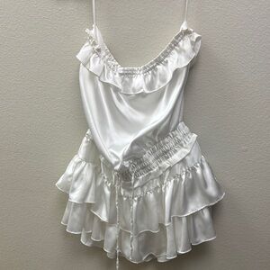 White Ruffled Satin Romper